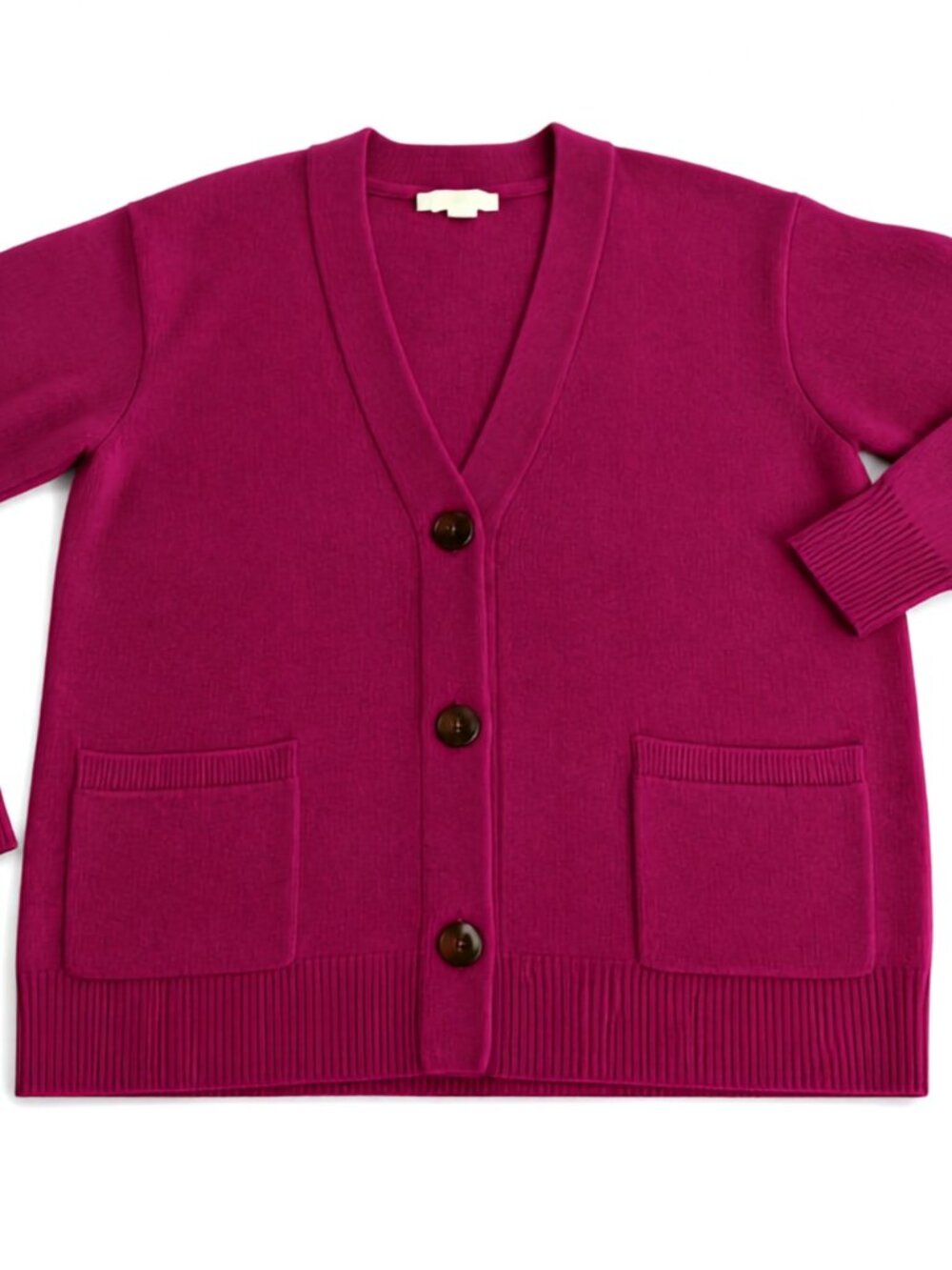 J. Jill Fuchsia Magenta Pink V-Neck Button Front Pocket Cardigan Sweater